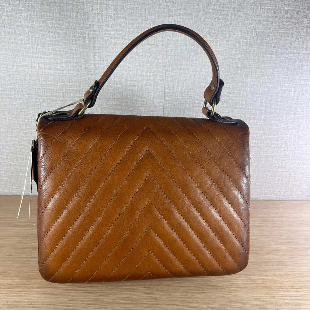 Pratesi Firenze Italian Leather Quilted Handbag Cognac Brown Lion Crest NWT